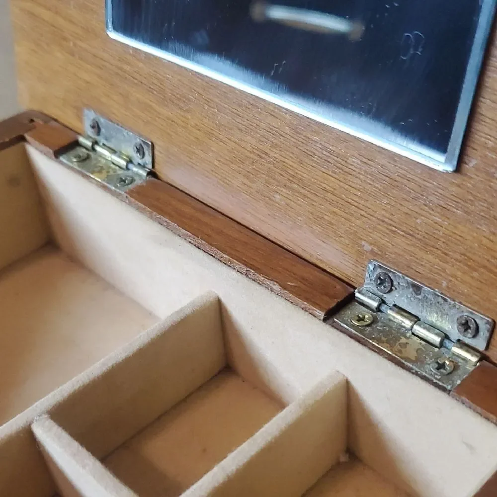 Vintage Wooden Jewelry Organizer with Mirror Trinket Box Hinged Cage